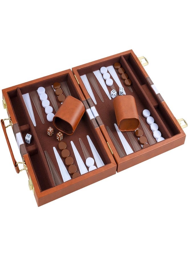 RERIVER Backgammon Set 2 Players Classic Backgammon Sets for Adults Board Game with PU Leather Case Portable and Travel Backgammon Set (Brown, 15inch) - Image 2